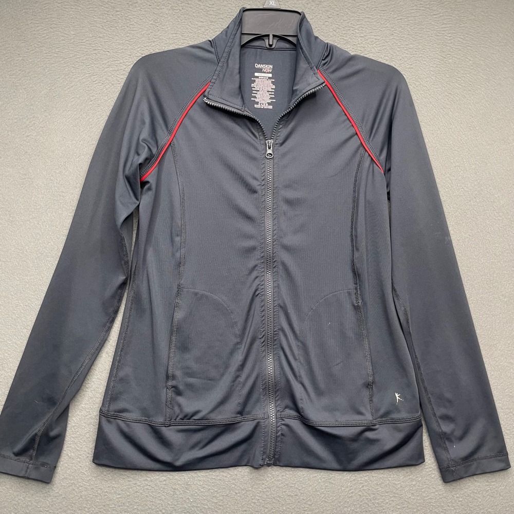 Danskin Now Women Track Jacket Polyester Spandex Small 4-6 Athletic Grey Red
